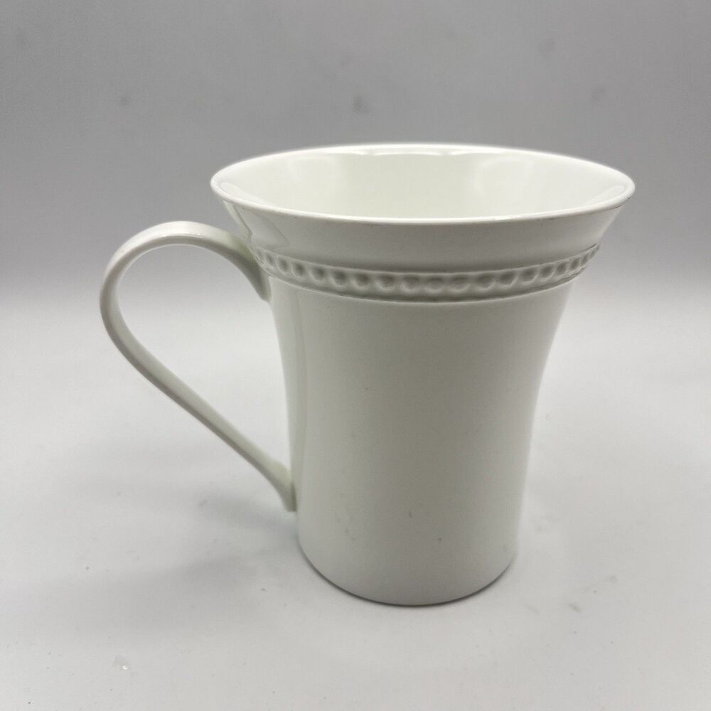 222 Fifth Coffee Tea Mug Cup White Embossed Exeter Pattern